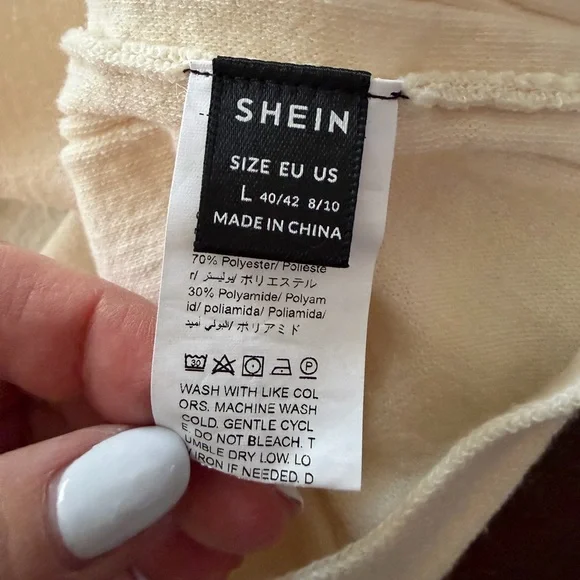 SHEIN Women's L Cream Ribbed Knit Long Sleeve Midi Sweater Dress - Picture 6 of 7